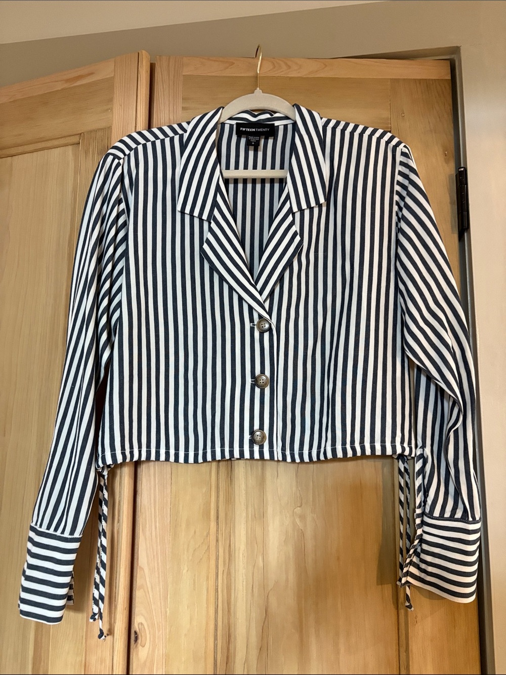 Fifteen Twenty Black & White Striped Cropped Button-Down Shirt